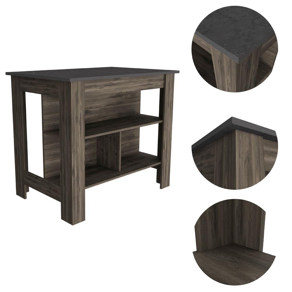 Dark Brown and Brown 41" Kitchen Island With Storage on a white background