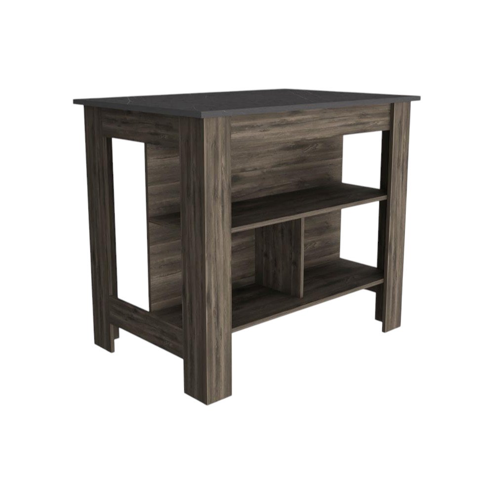 Dark Brown and Brown 41" Kitchen Island With Storage on a white background