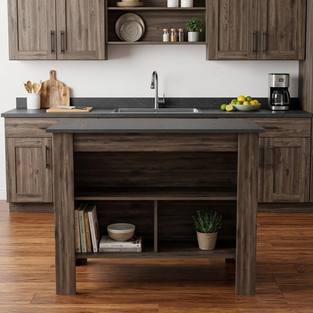 Dark Brown and Brown 41" Kitchen Island With Storage in a home interior