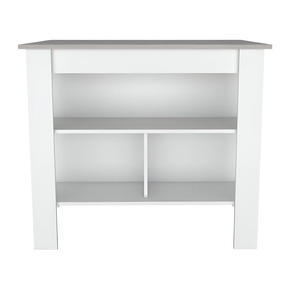 White and Gray 41" Kitchen Island With Storage on a white background