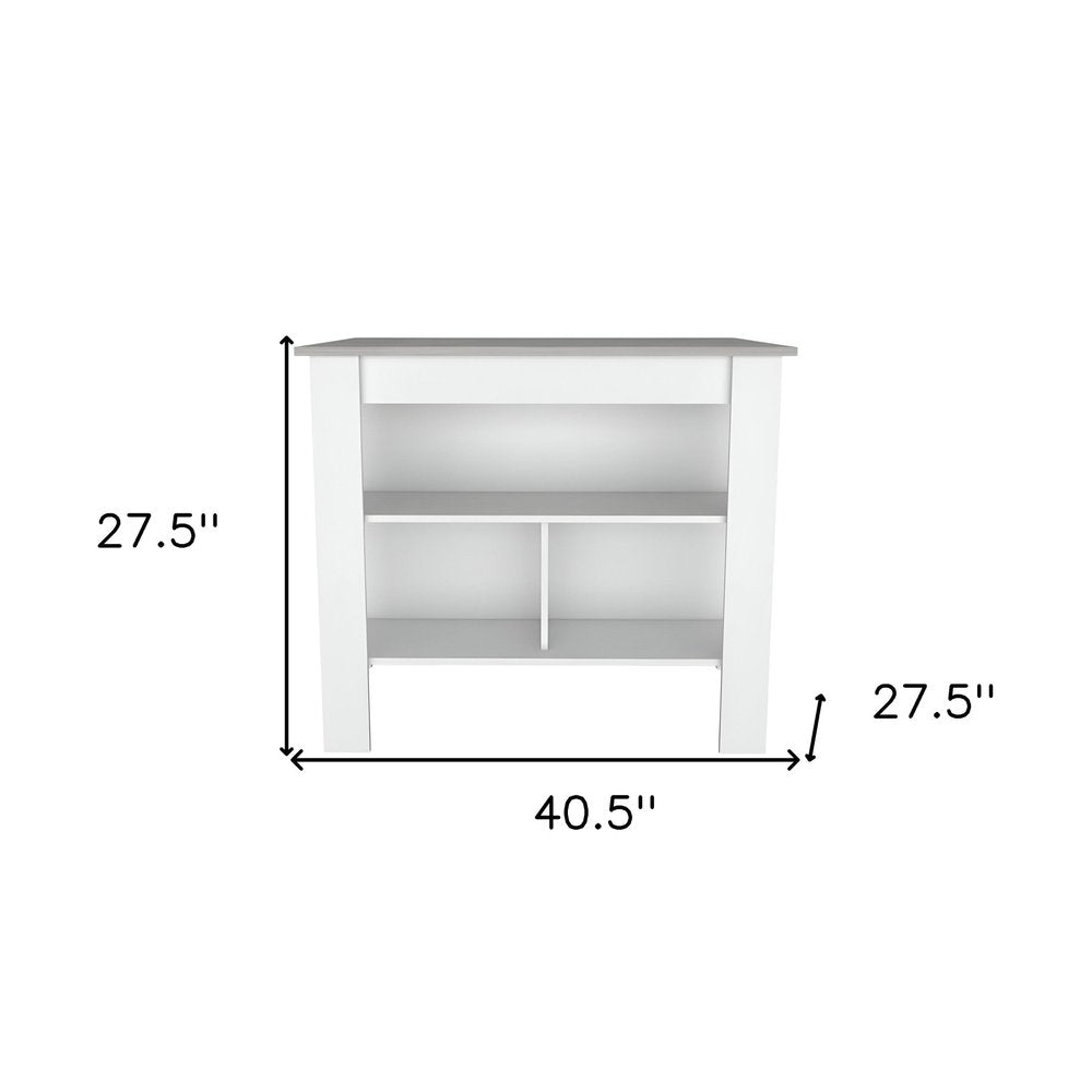 White and Gray 41" Kitchen Island With Storage on a white background