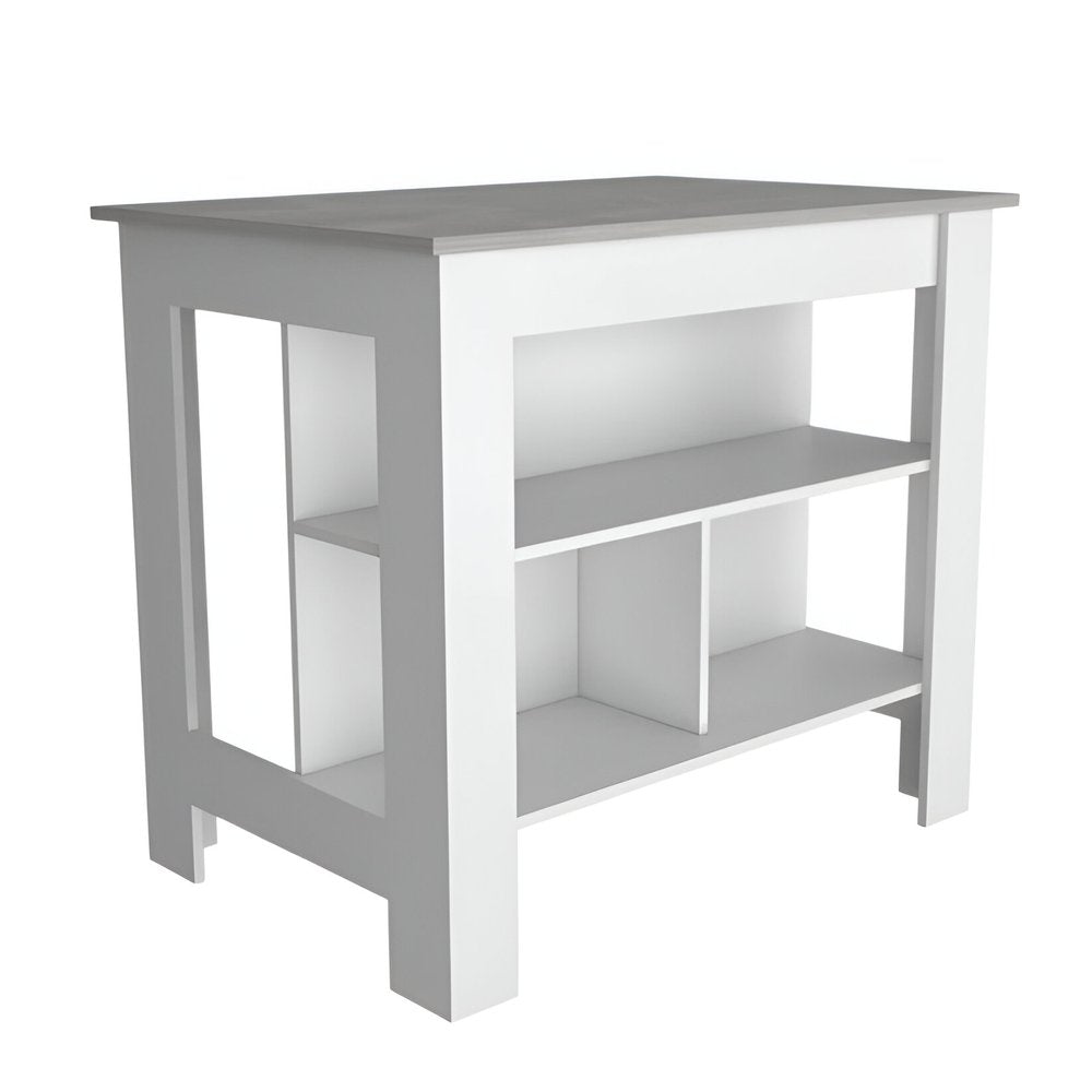 White and Gray 41" Kitchen Island With Storage on a white background