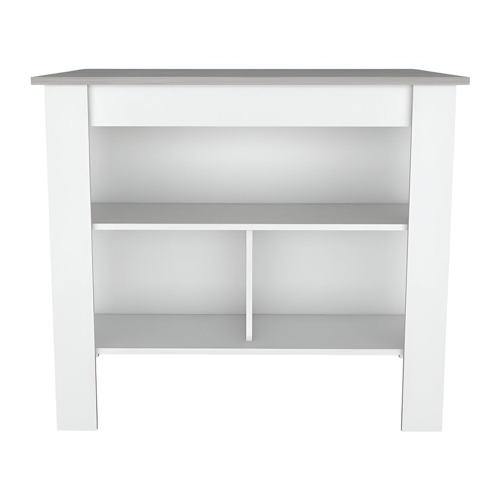 White and Gray 41" Kitchen Island With Storage on a white background