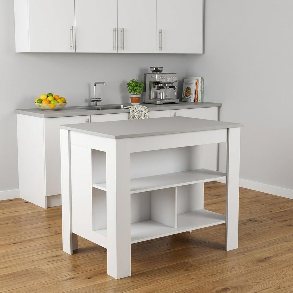 White and Gray 41" Kitchen Island With Storage in a home interior