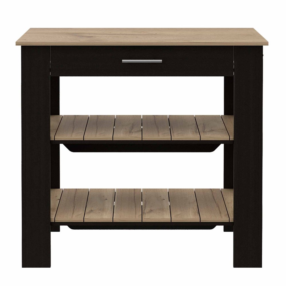 Black and Natural 40" Kitchen Island With Storage on a white background