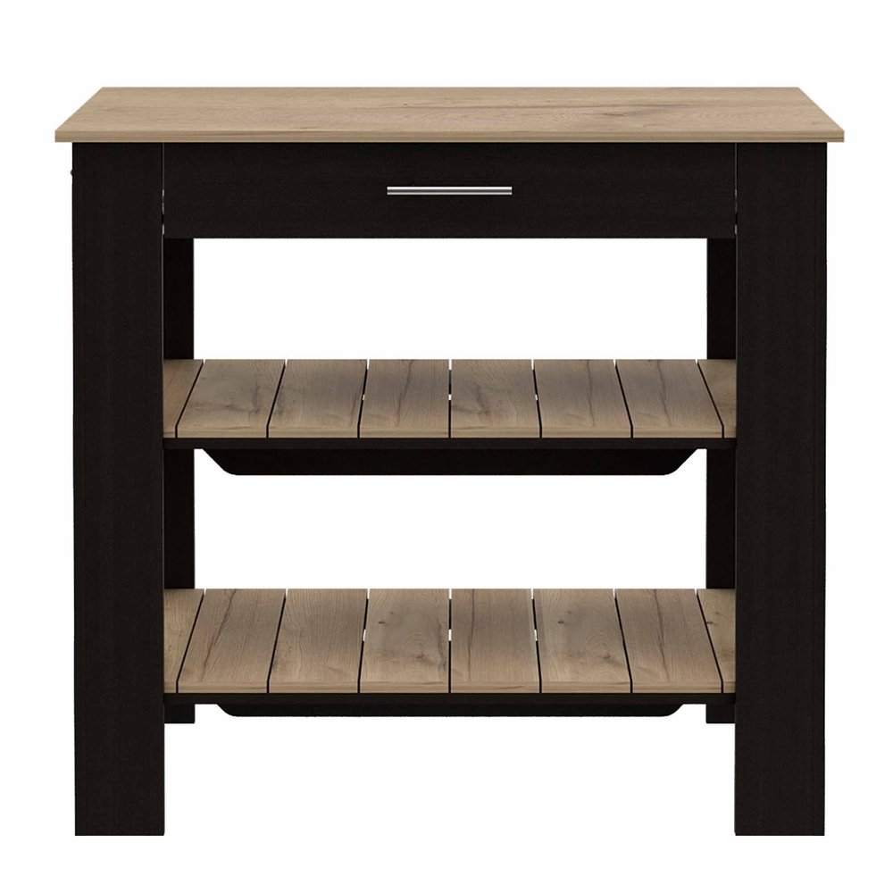 Black and Natural 40" Kitchen Island With Storage on a white background