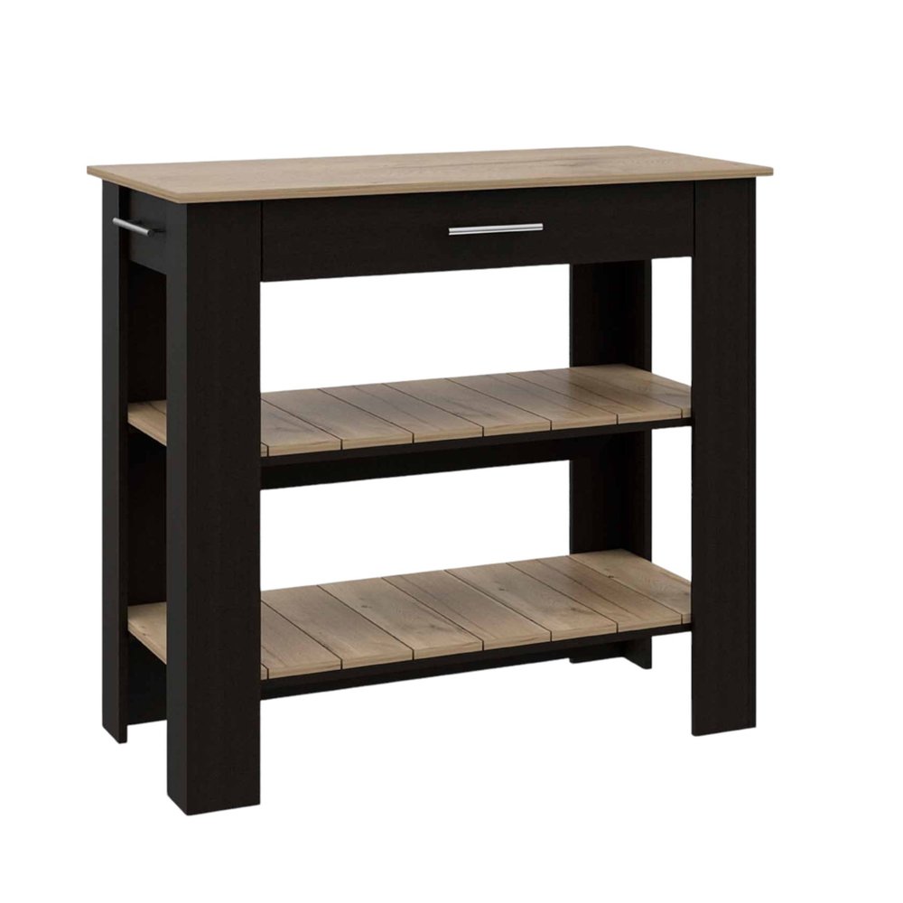 Black and Natural 40" Kitchen Island With Storage on a white background