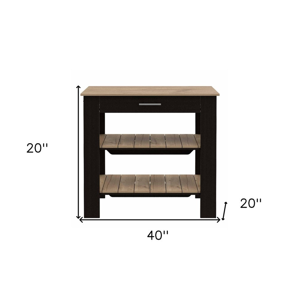 Black and Natural 40" Kitchen Island With Storage on a white background