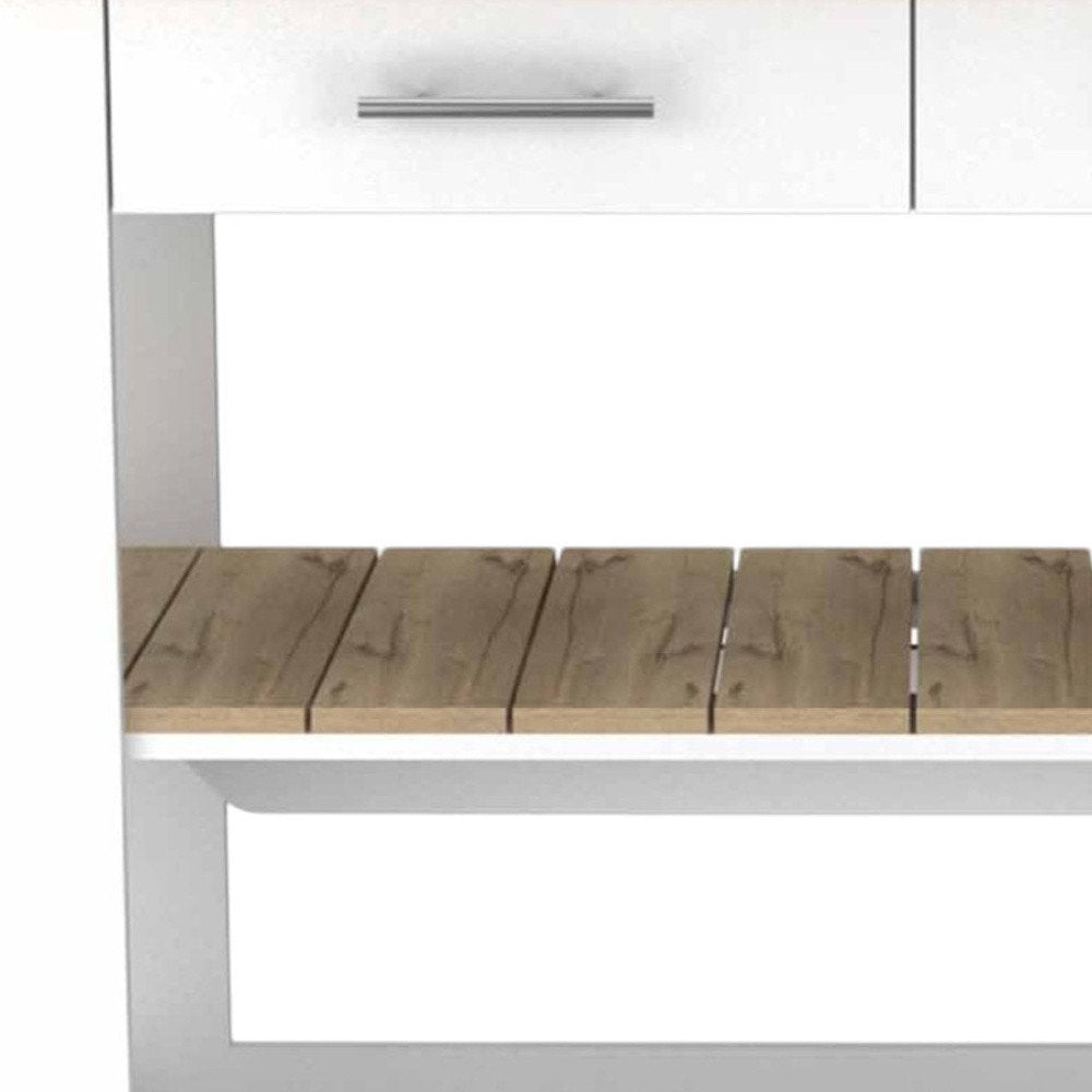White and Brown 40" Rolling Kitchen Cart With Storage on a white background