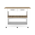 White and Brown 40" Rolling Kitchen Cart With Storage on a white background