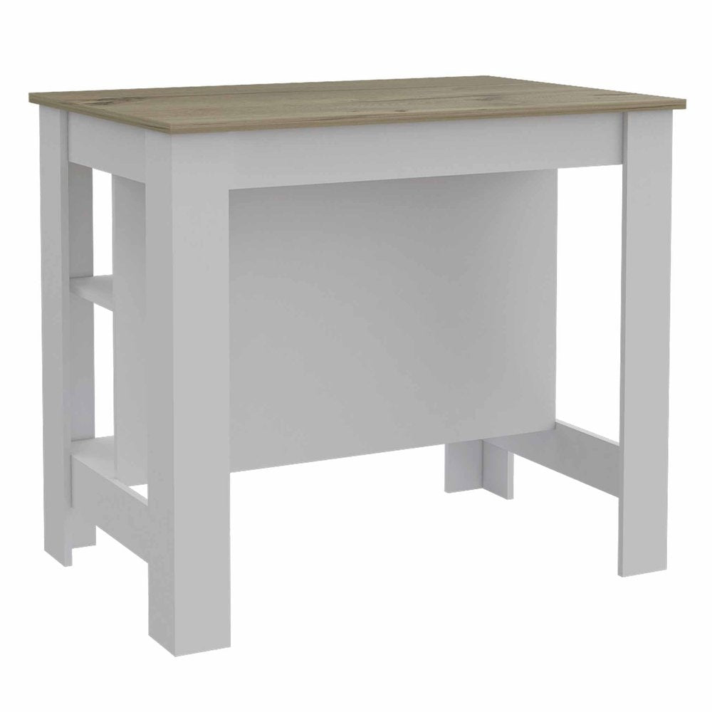 White and Brown 41" Kitchen Island With Storage on a white background