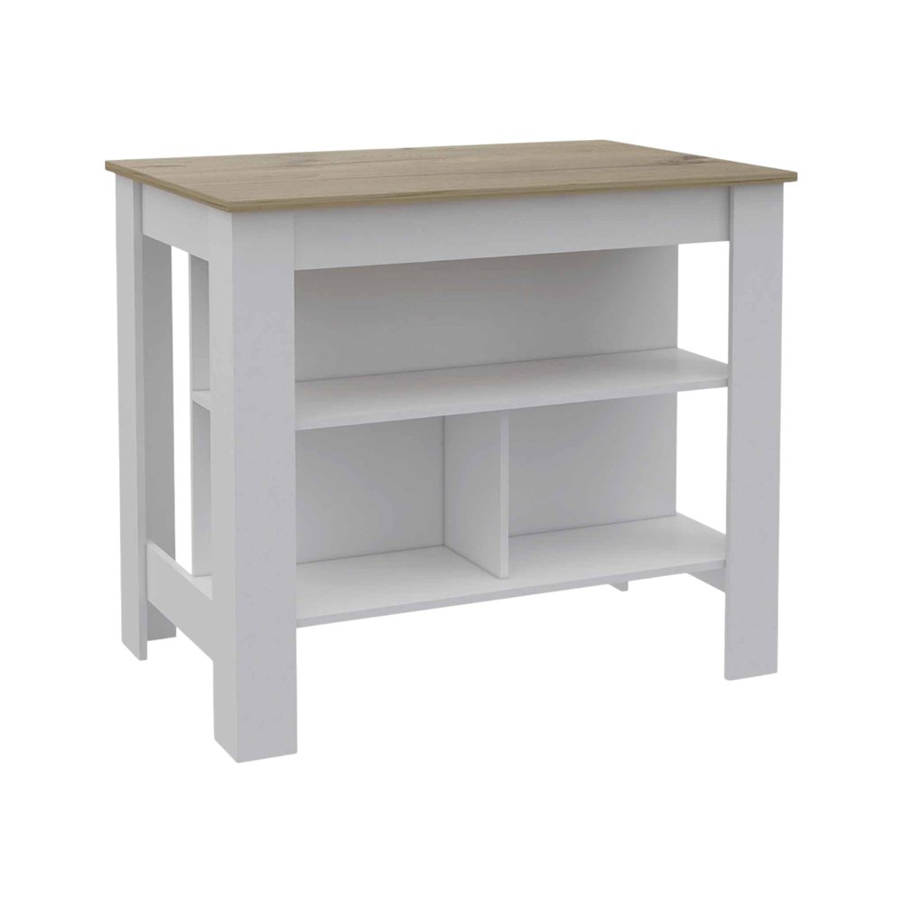 White and Brown 41" Kitchen Island With Storage on a white background