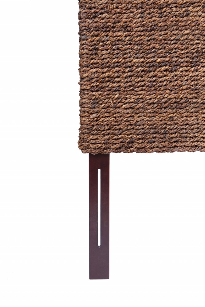 Brown Natural and Rustic Woven Banana Leaf Curved King Size Headboard on a white background