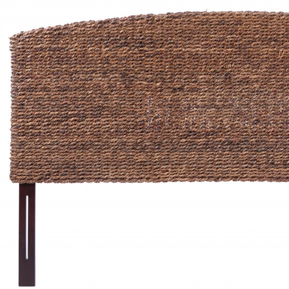 Brown Natural and Rustic Woven Banana Leaf Curved Queen Size Headboard on a white background