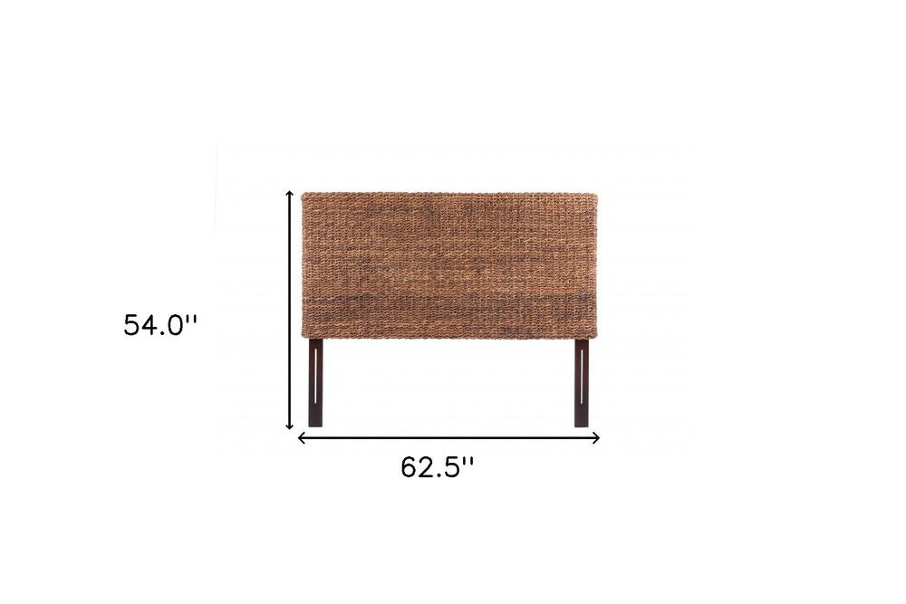 Brown Natural and Rustic Woven Banana Leaf Straight Queen Size Headboard on a white background