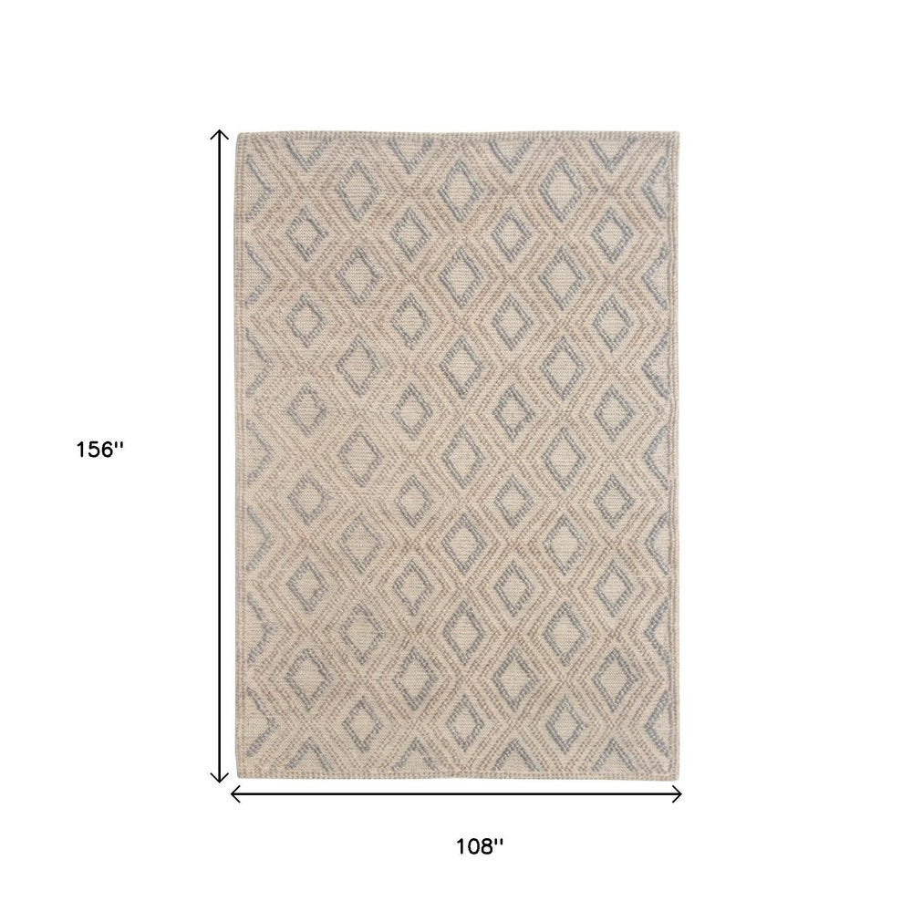9' X 13' Tan Gray Diamond Lattice Modern Area Rug on a white background