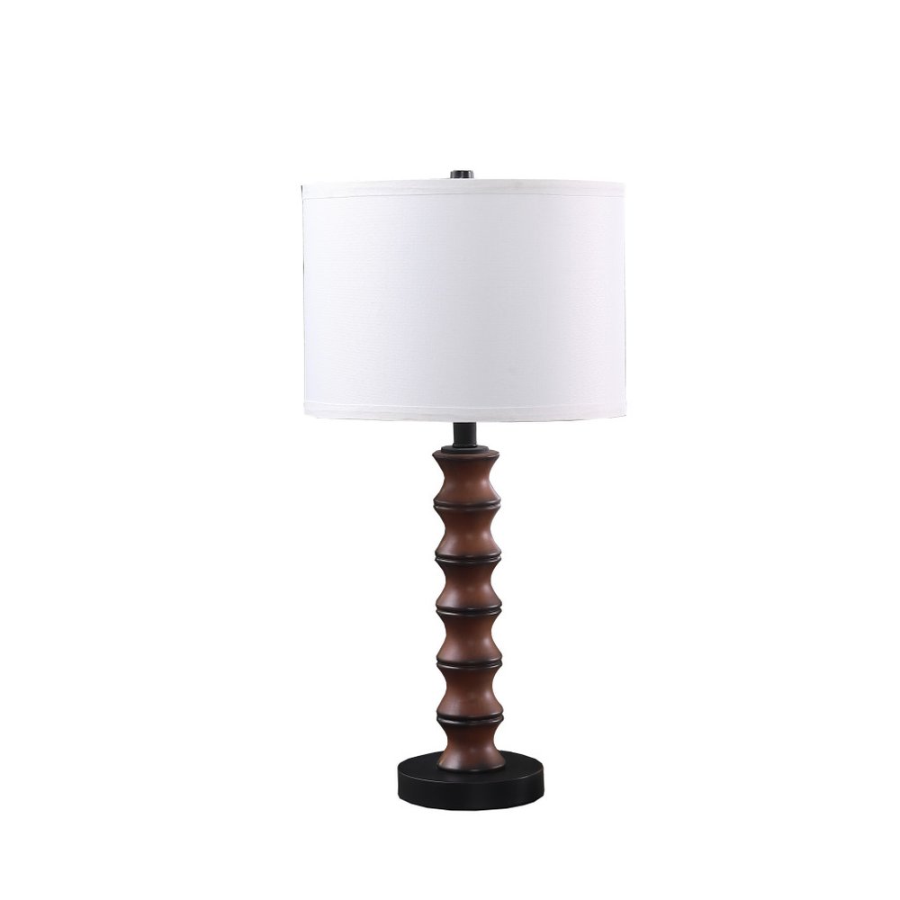 28" Dark Cherry Polyresin Indents Table Lamp With White Shade. Table lamp isolated on a plain white background, in a white resin finish.