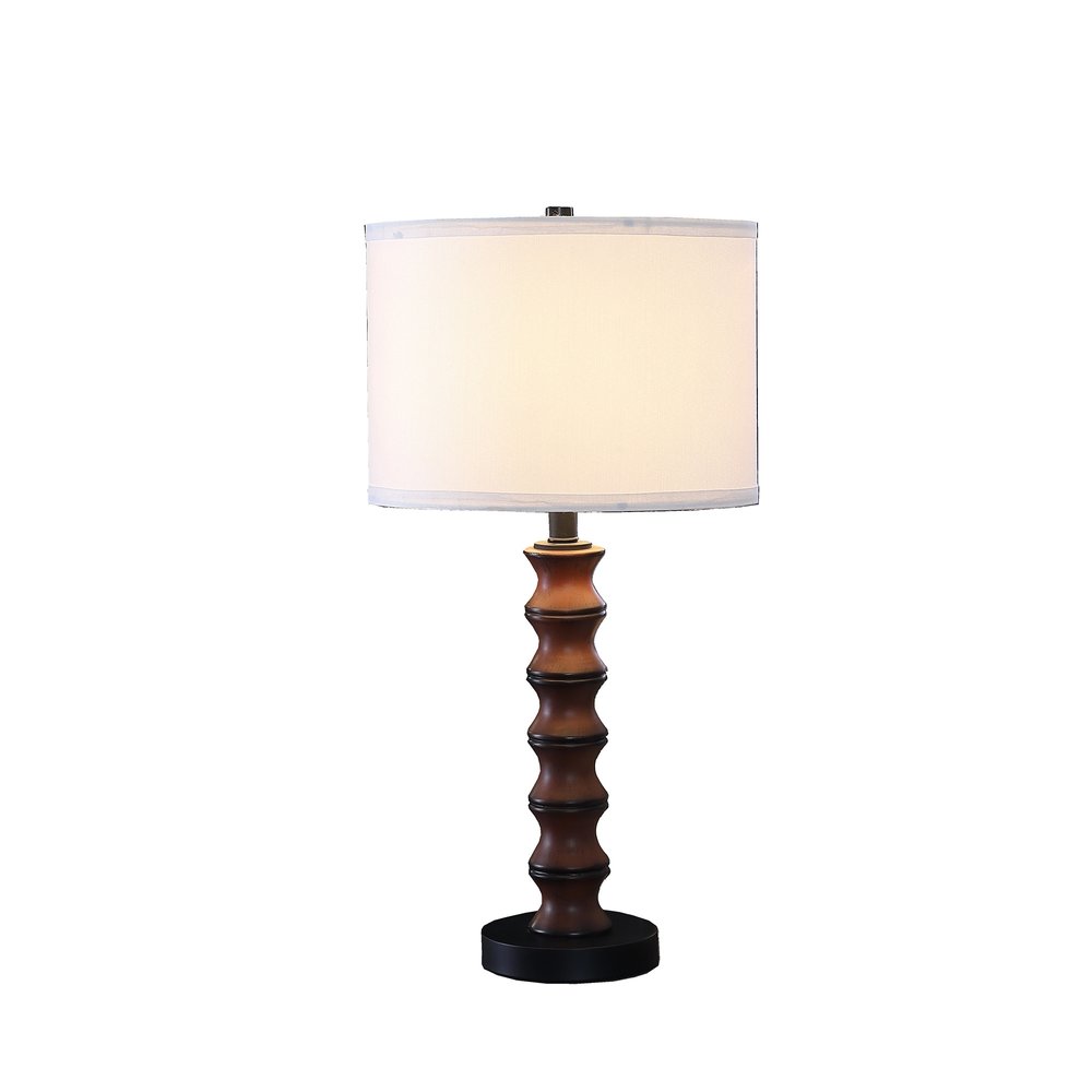 28" Dark Cherry Polyresin Indents Table Lamp With White Shade. Table lamp isolated on a plain white background, finished in white resin.
