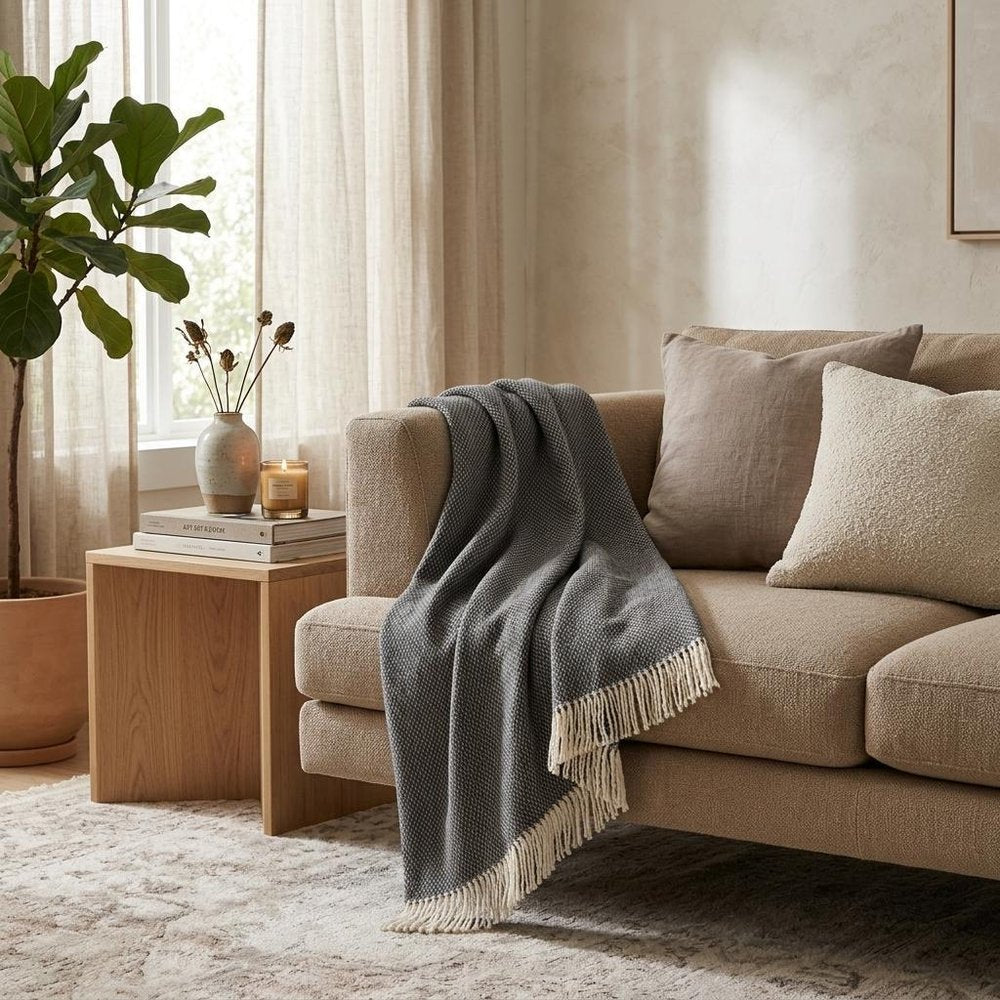 Soft Dark Gray Links Pattern Throw Blanket in a home interior