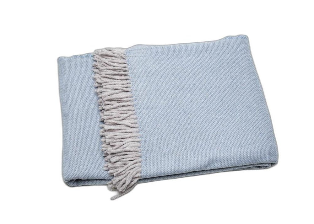 Sky Blue Mini Dot Fringed Throw Blanket on a white background