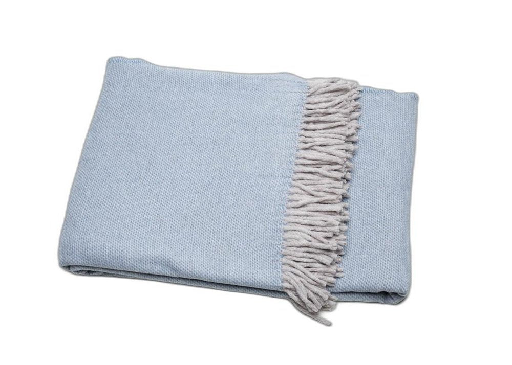 Sky Blue Mini Dot Fringed Throw Blanket on a white background