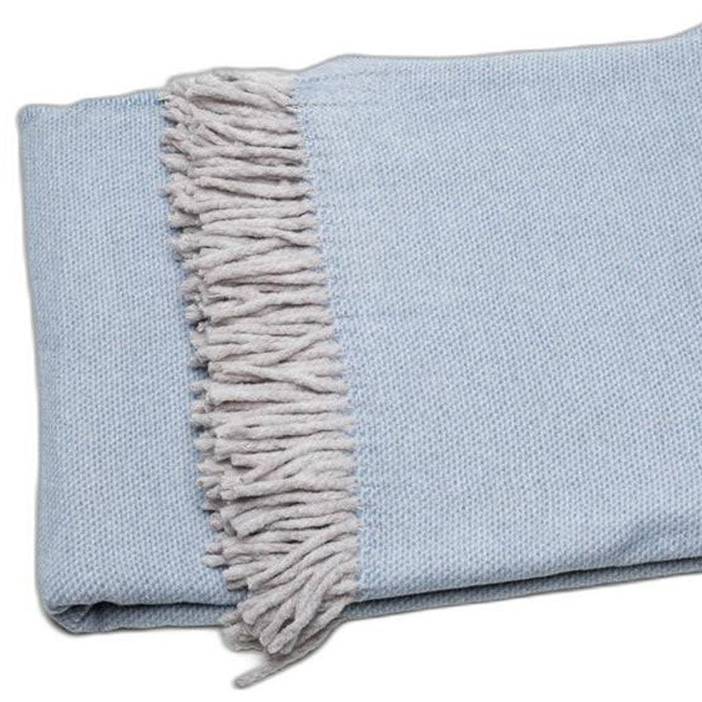 Sky Blue Mini Dot Fringed Throw Blanket on a white background