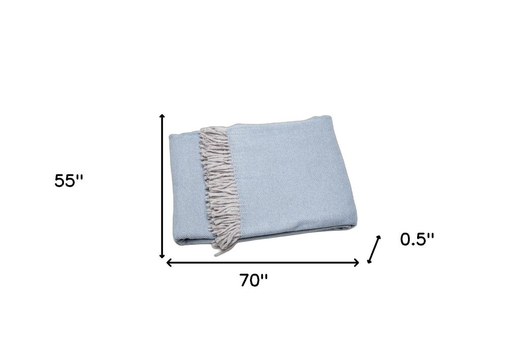 Sky Blue Mini Dot Fringed Throw Blanket on a white background