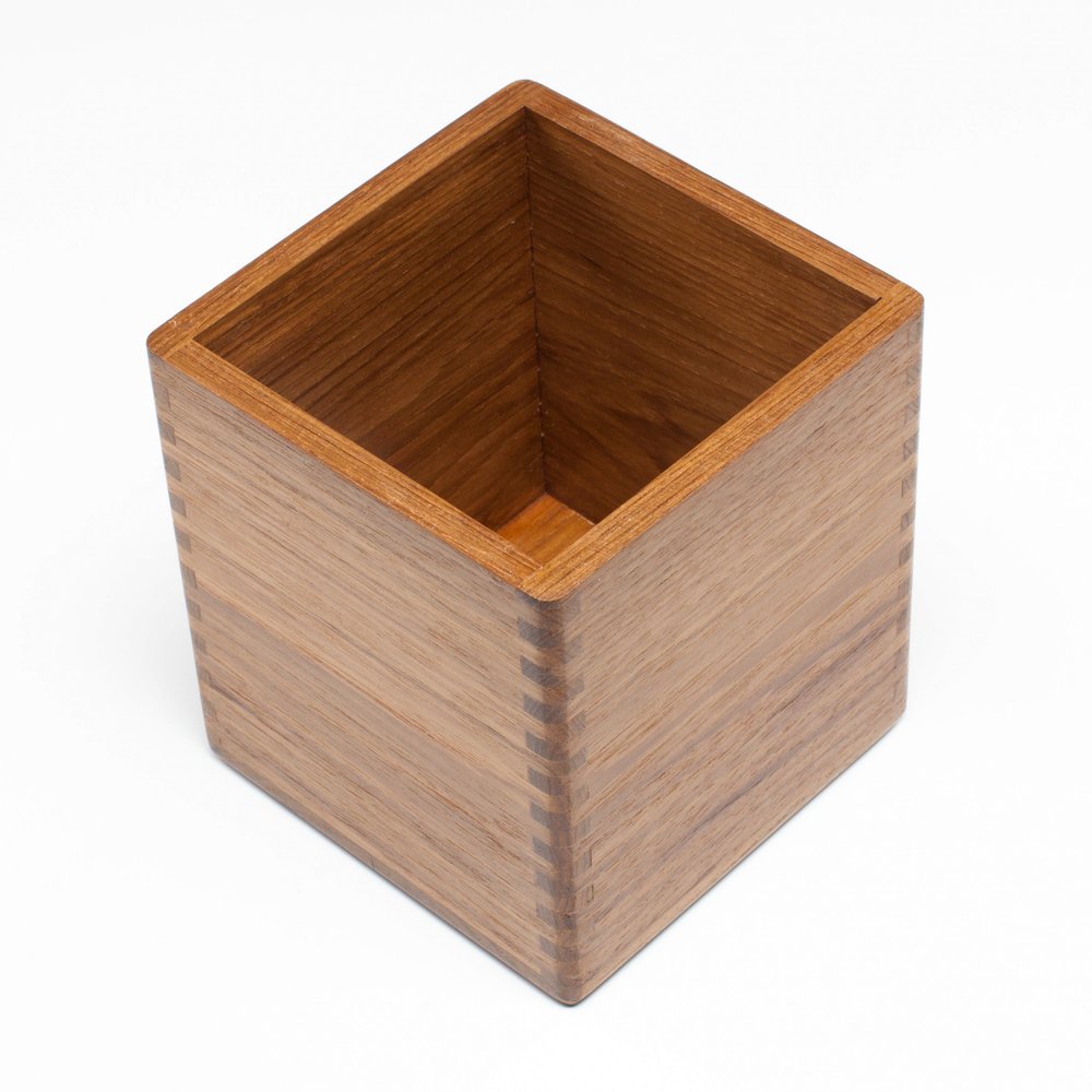 Traditional Solid Teak Square Tissue Box Cover on a white background