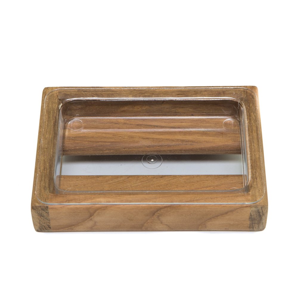 Traditional Solid Teak Vanity Soap Dish on a white background