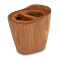 Natural Brown Solid Teak Oval Toothbrush Holder on a white background