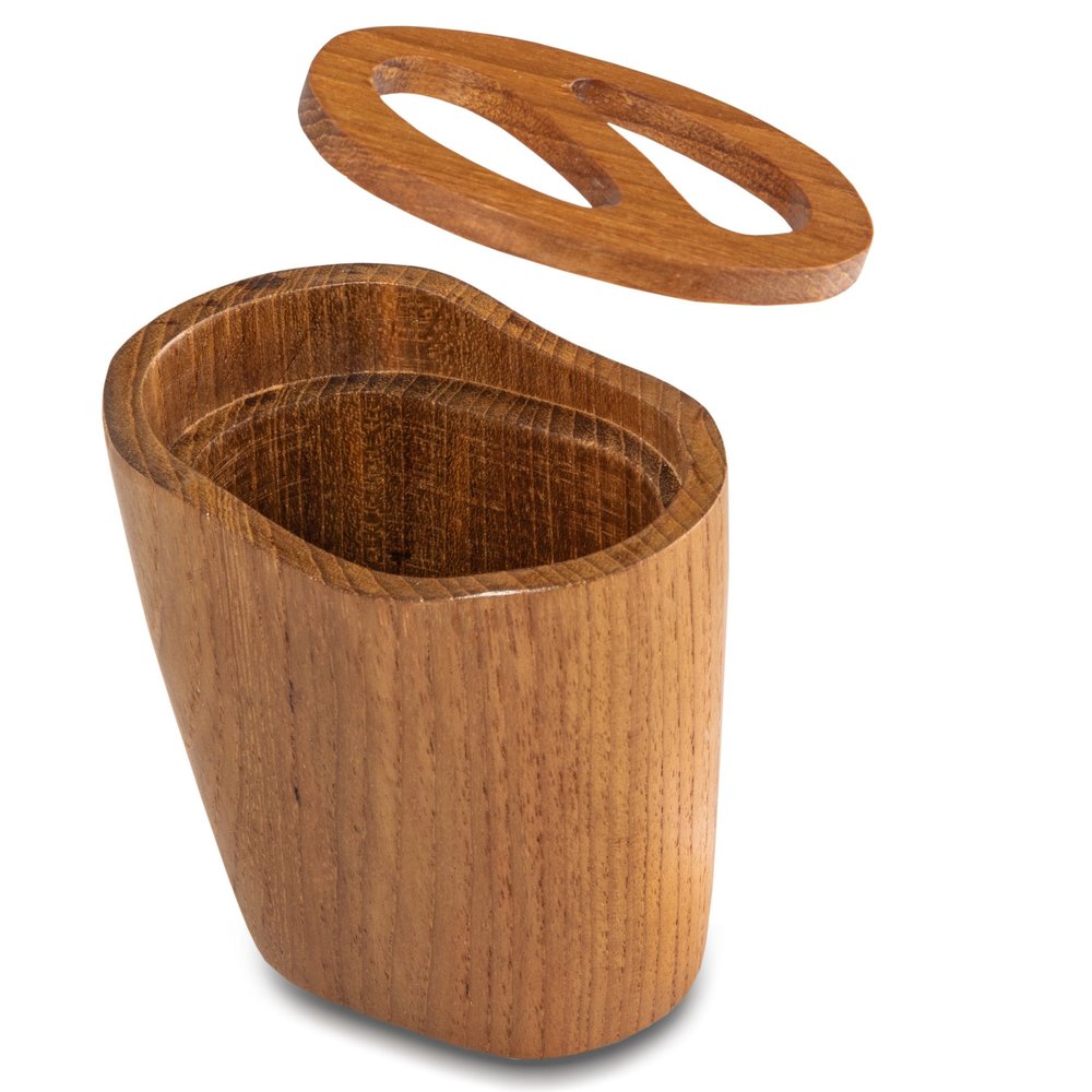 Natural Brown Solid Teak Oval Toothbrush Holder on a white background