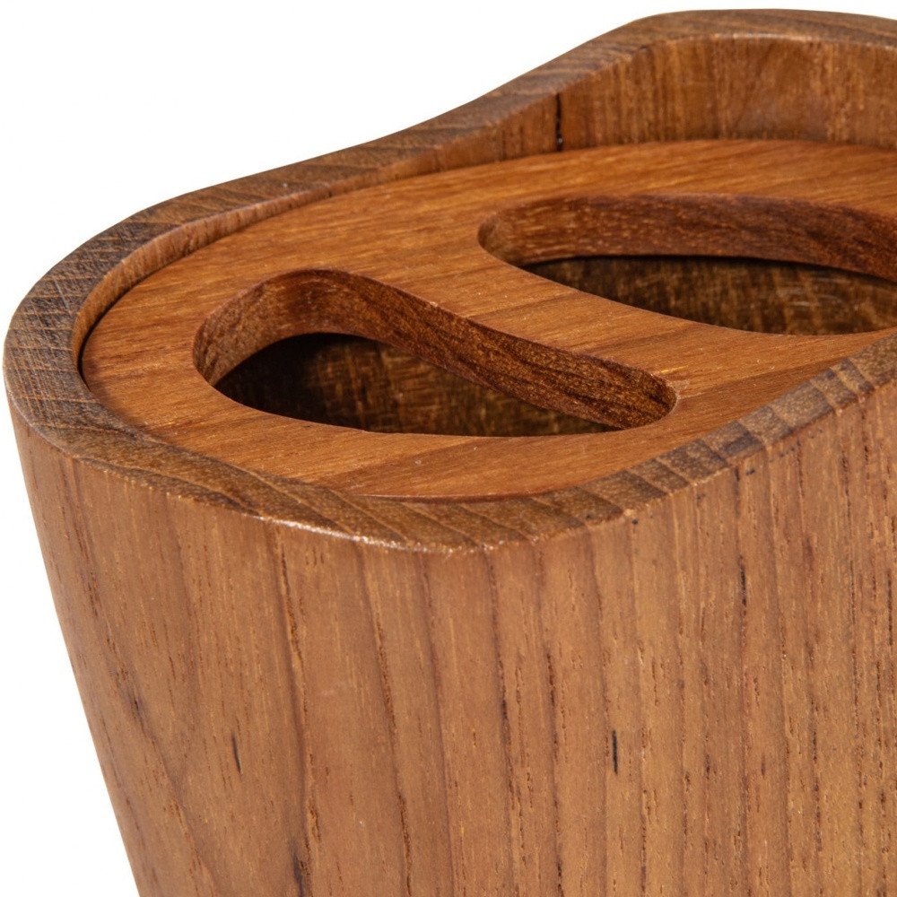 Natural Brown Solid Teak Oval Toothbrush Holder close-up detail