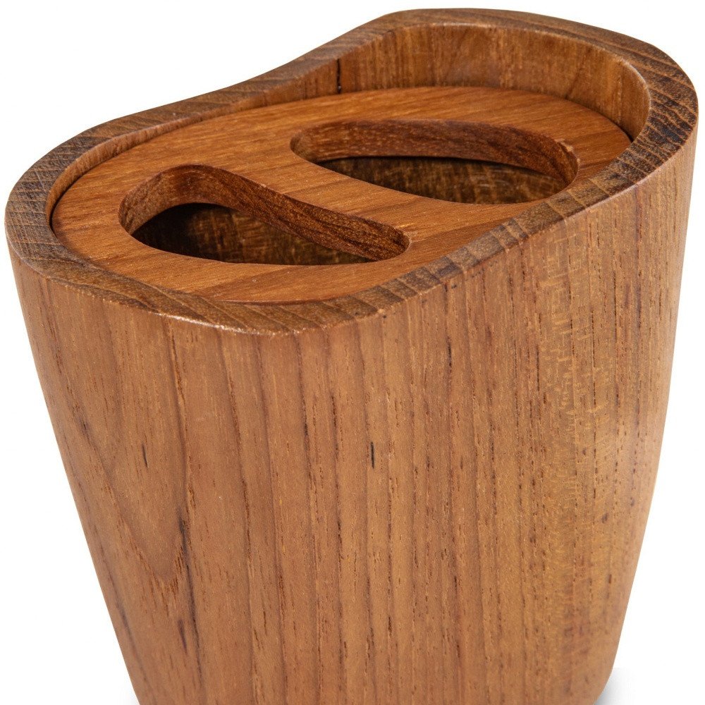Natural Brown Solid Teak Oval Toothbrush Holder on a white background