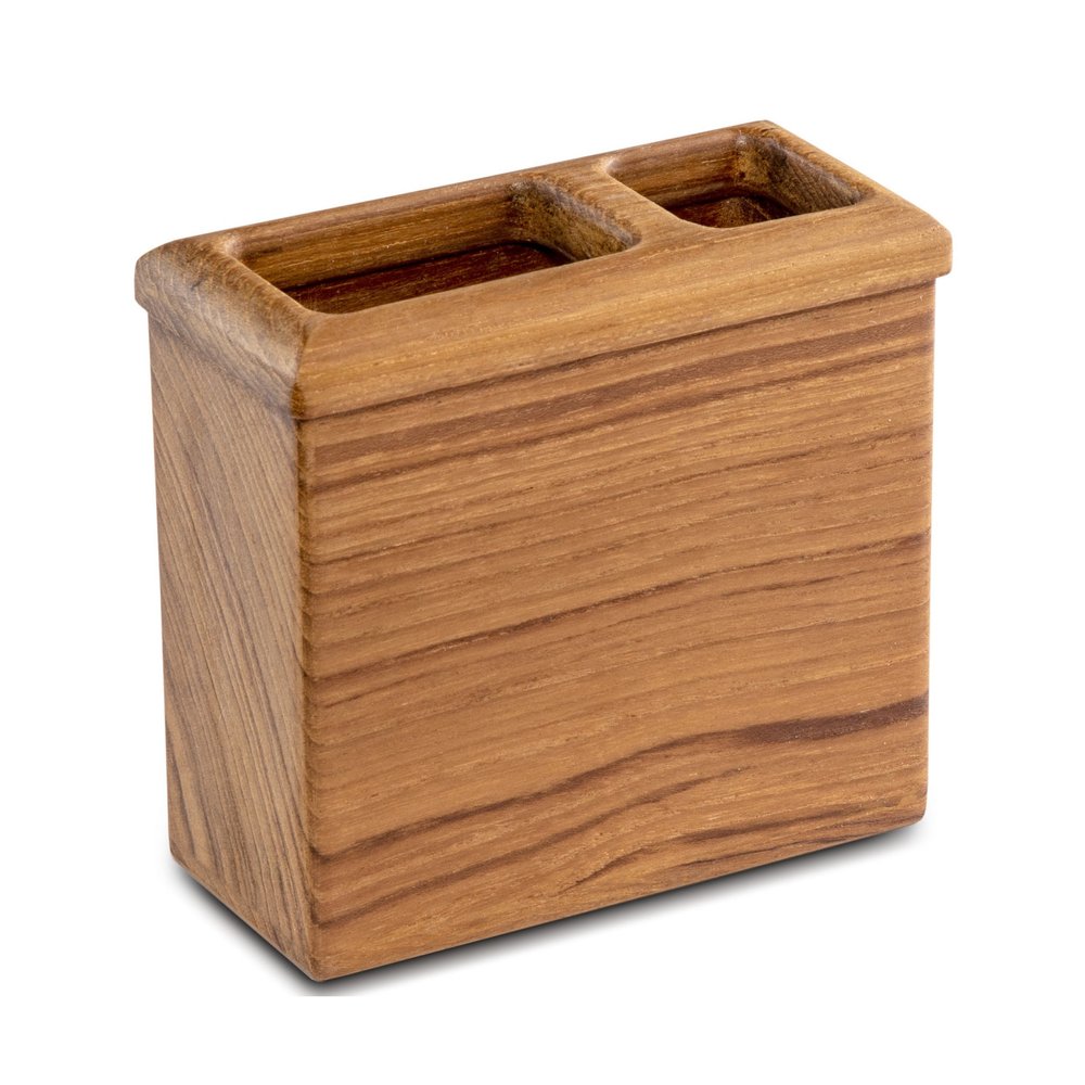 Traditional Solid Teak Rectangular Toothbrush Holder on a white background