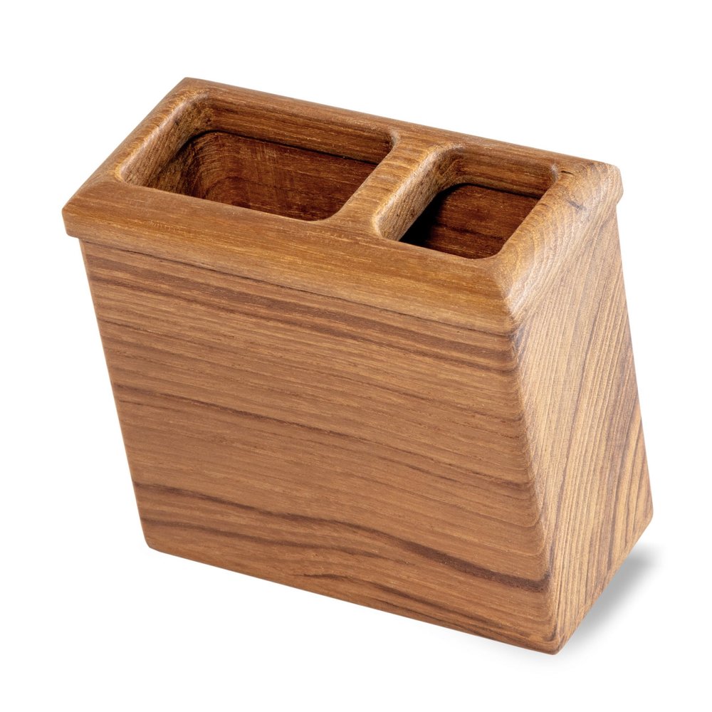 Traditional Solid Teak Rectangular Toothbrush Holder on a white background