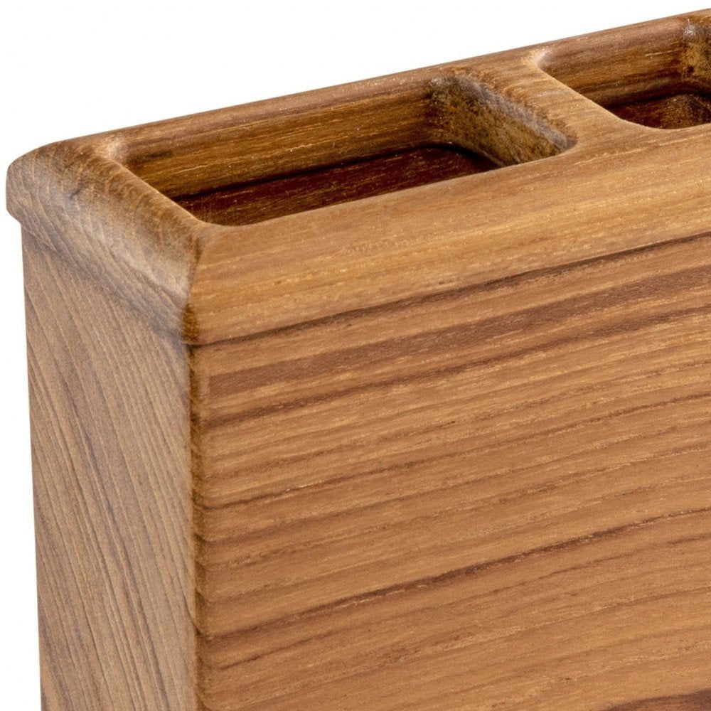 Traditional Solid Teak Rectangular Toothbrush Holder close-up detail
