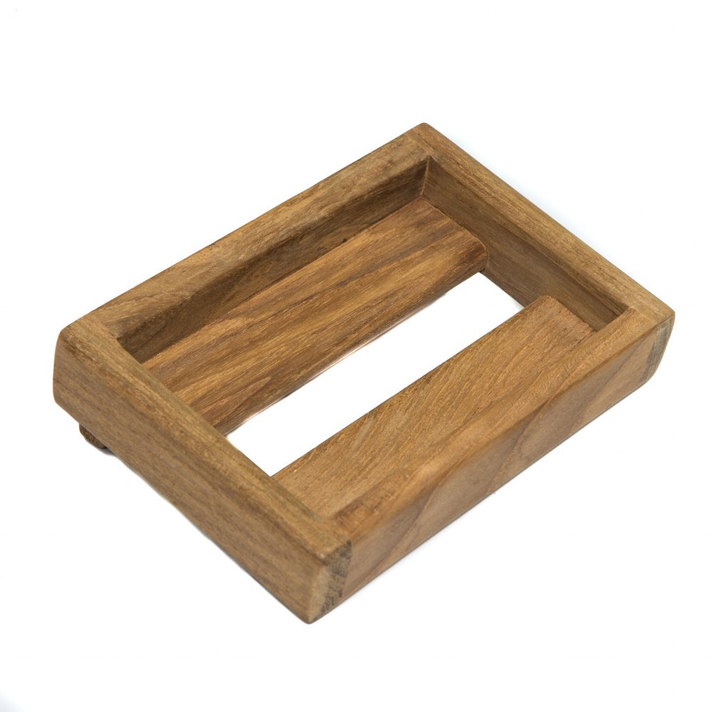 Traditional Solid Teak Wall Mount Soap Dish on a white background
