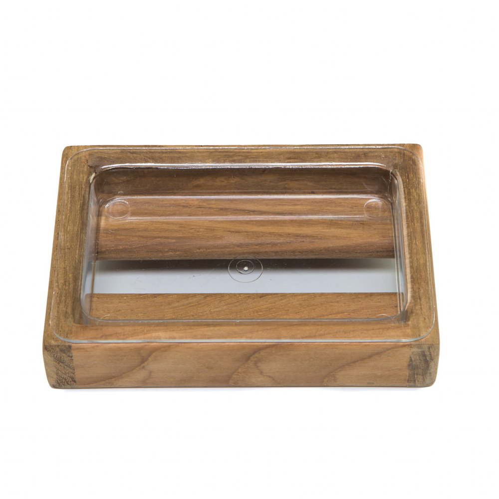 Traditional Solid Teak Wall Mount Soap Dish on a white background