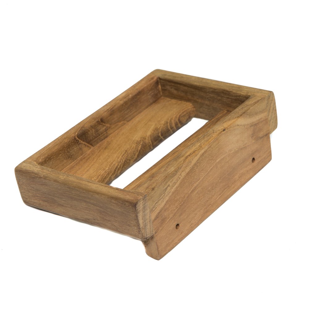 Traditional Solid Teak Wall Mount Soap Dish on a white background
