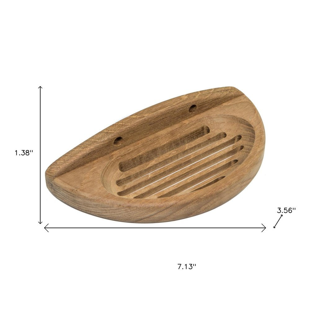 Traditional Solid Teak Wall Mount Oval Soap Dish on a white background