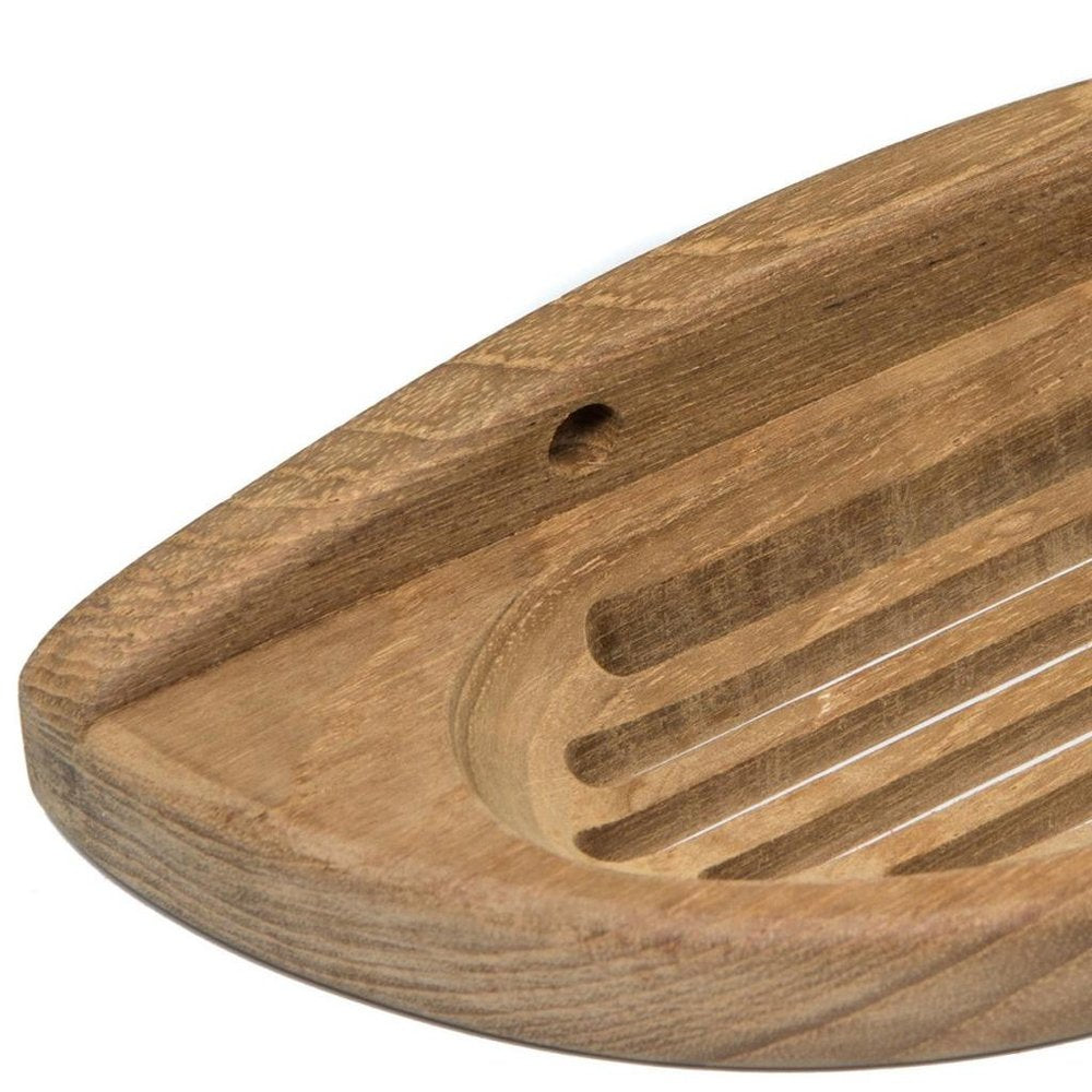 Traditional Solid Teak Wall Mount Oval Soap Dish on a white background