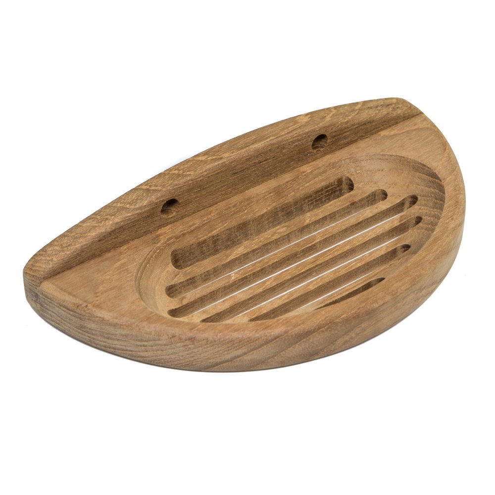 Traditional Solid Teak Wall Mount Oval Soap Dish on a white background