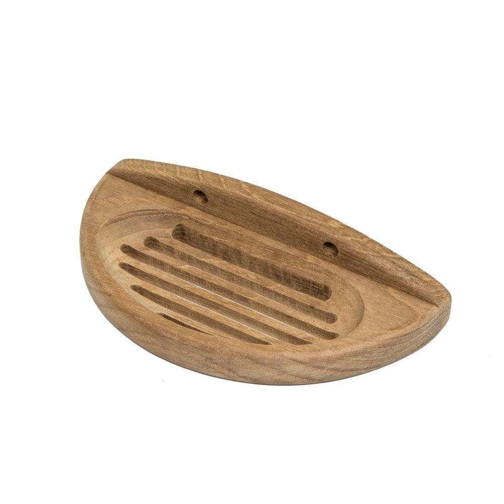 Traditional Solid Teak Wall Mount Oval Soap Dish on a white background