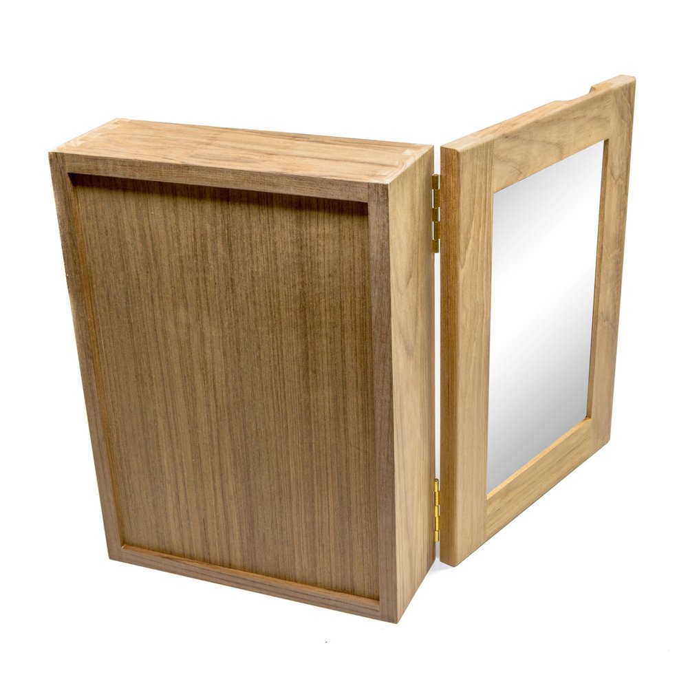 Solid Teak Mirrored Hanging Medicine Cabinet on a white background