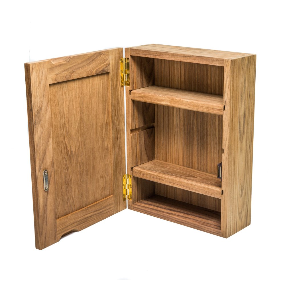 Solid Teak Mirrored Hanging Medicine Cabinet on a white background