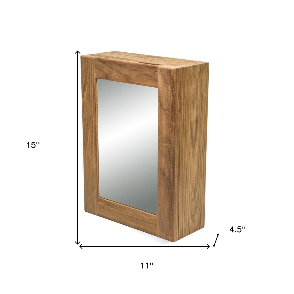 Solid Teak Mirrored Hanging Medicine Cabinet on a white background