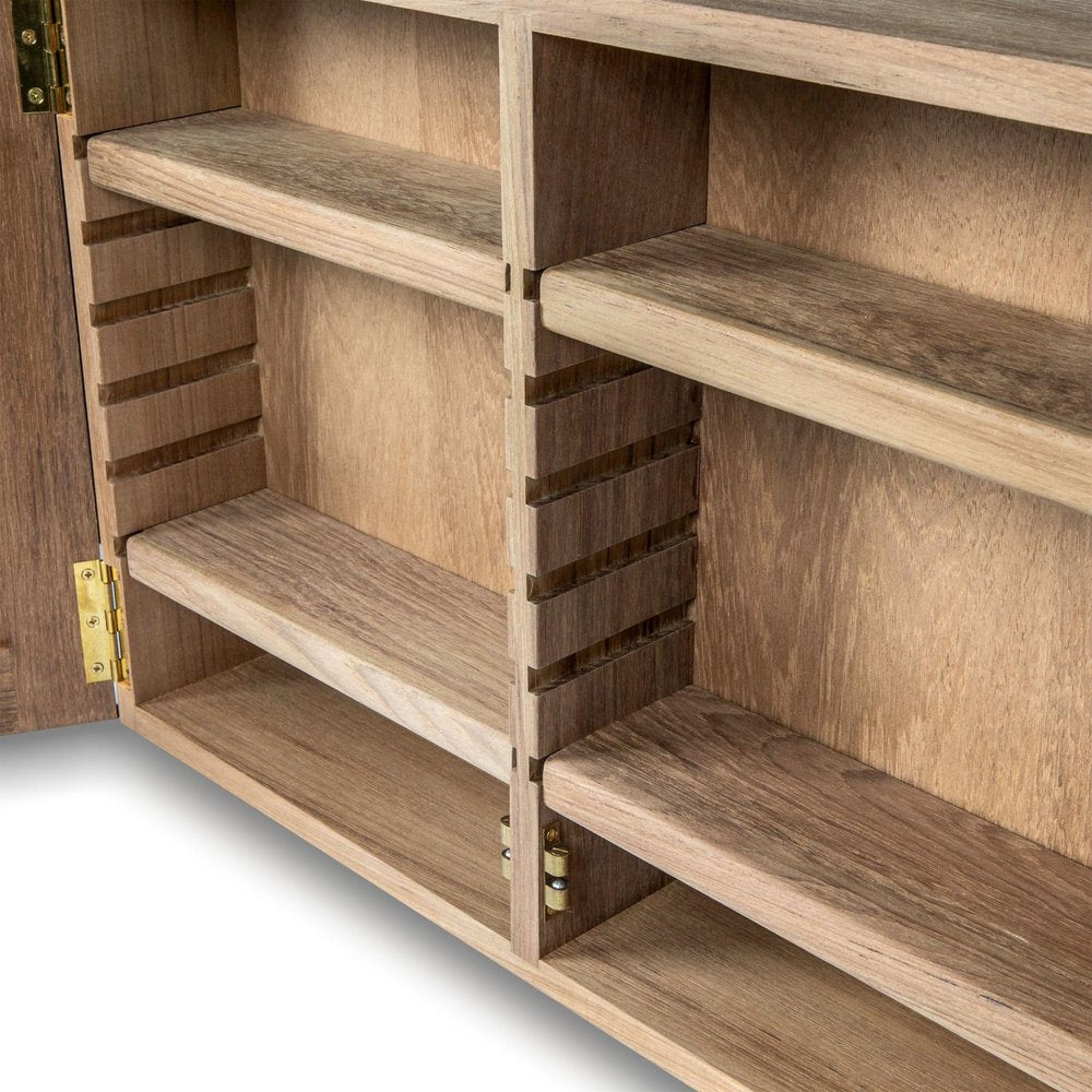 Traditional Solid Teak Double Door Mirrored Medicine Cabinet close-up detail