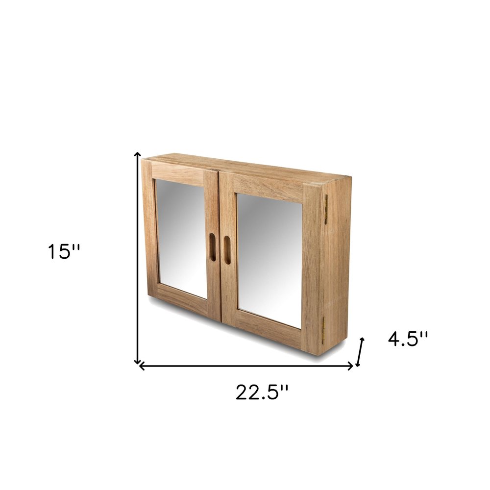 Traditional Solid Teak Double Door Mirrored Medicine Cabinet on a white background