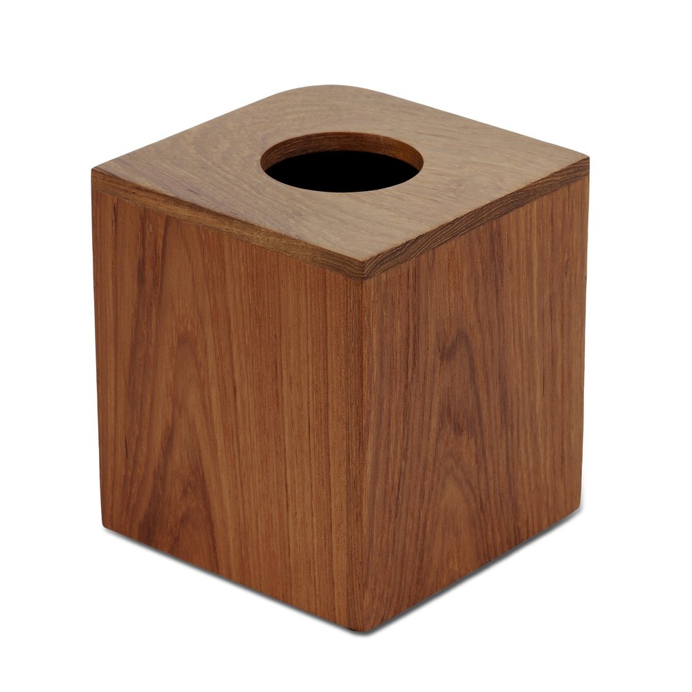 Designer Genuine Teak Tissue Box Cover on a white background