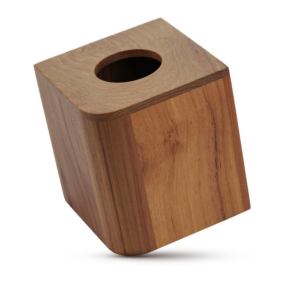 Designer Genuine Teak Tissue Box Cover on a white background